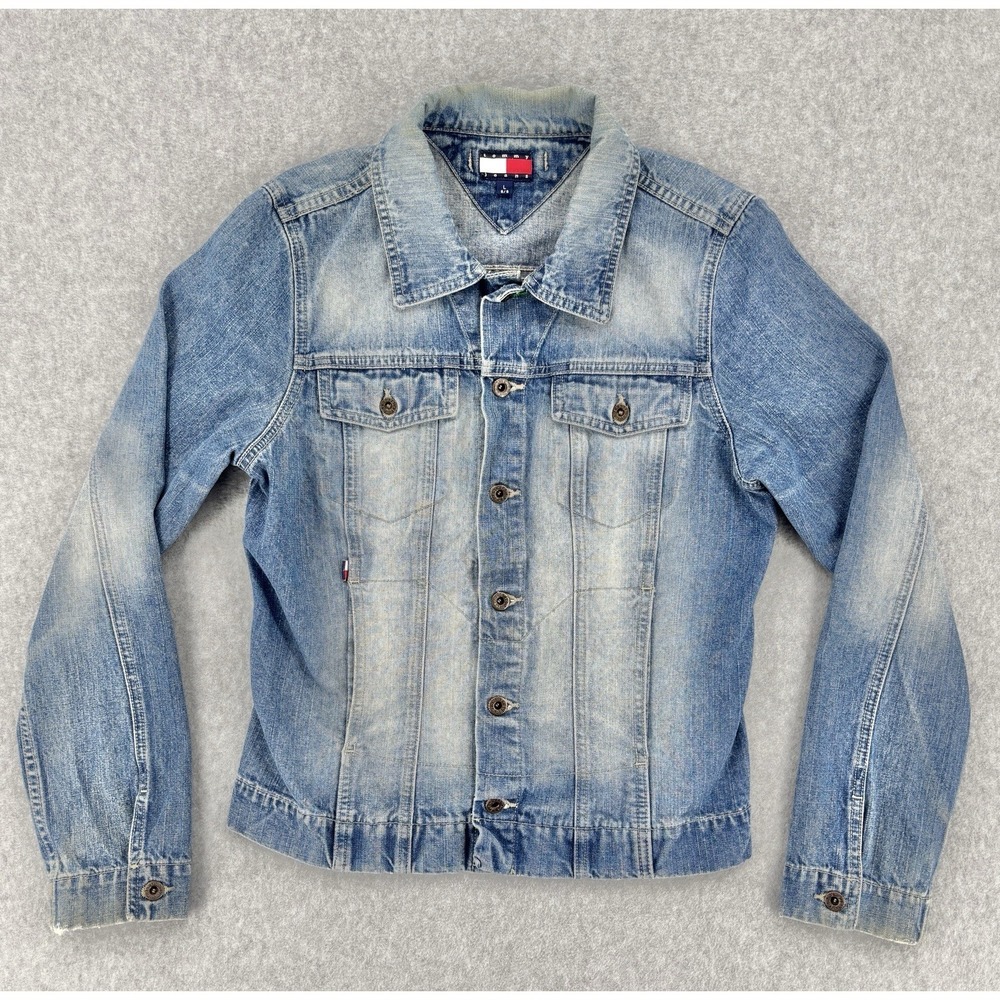Vintage Tommy Jeans Made USA Denim Trucker Jacket Women's Large Blue